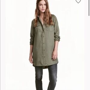 H&M Long Denim/Tencel Button-Down Shirt
